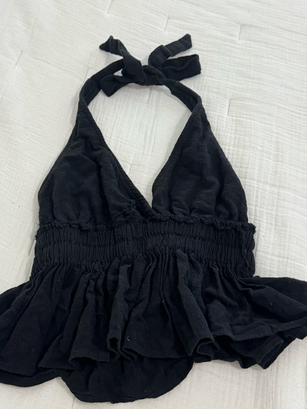Ocean Drive Black Halter Bodysuit with Smocked Waist